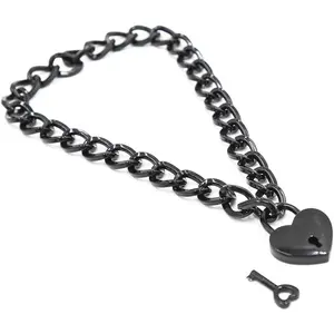 Heart Padlock Necklace Metal chain  Choker Necklace with Lock and Key for Women and Men 16 In