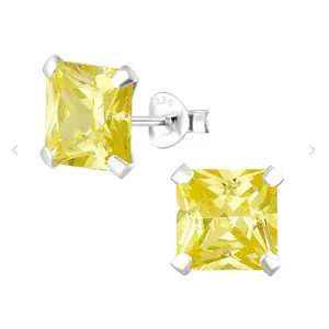 Sun yellow cubic zirconia 925 sterling silver push back earrings