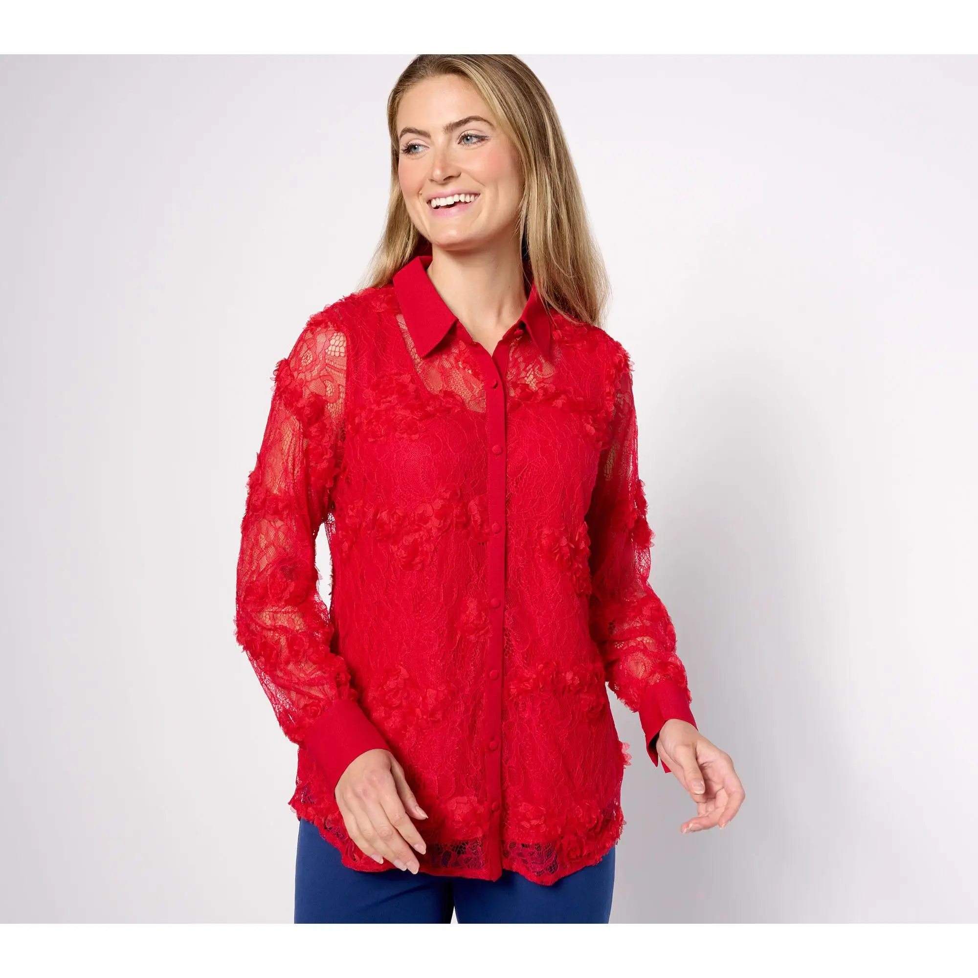 Isaac Mizrahi Live! Petite Always Isaac Soutache Floral Lace Tunic