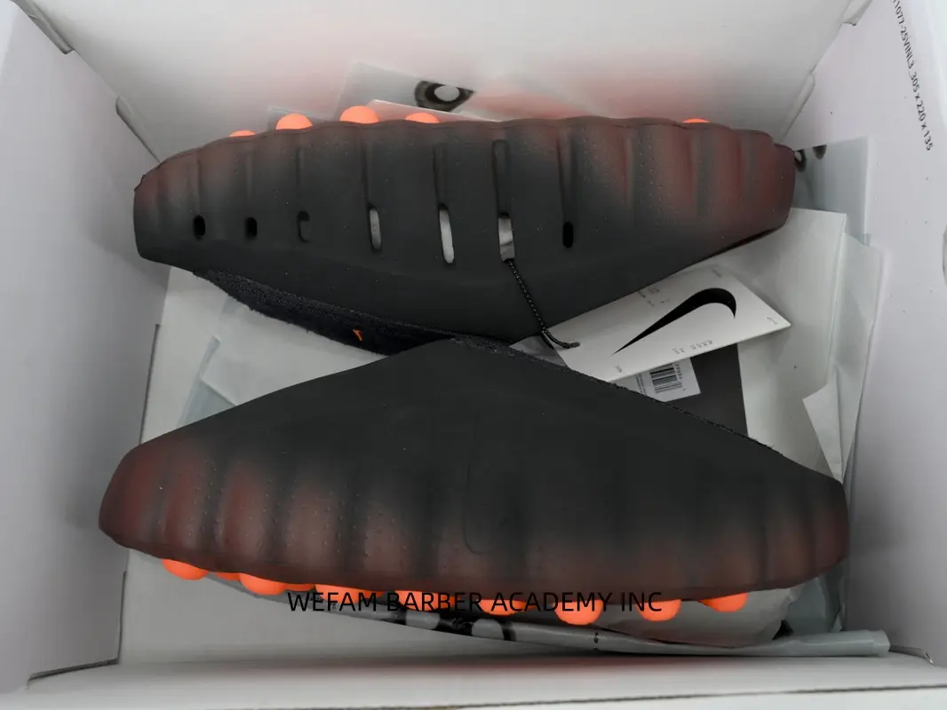 Men Black‑Red‑Brown Gradient EVA Mule Slides, Hollow Cut‑Out Upper, Bright Orange Dotted Anti‑Slip Sole Street Casual Slippers