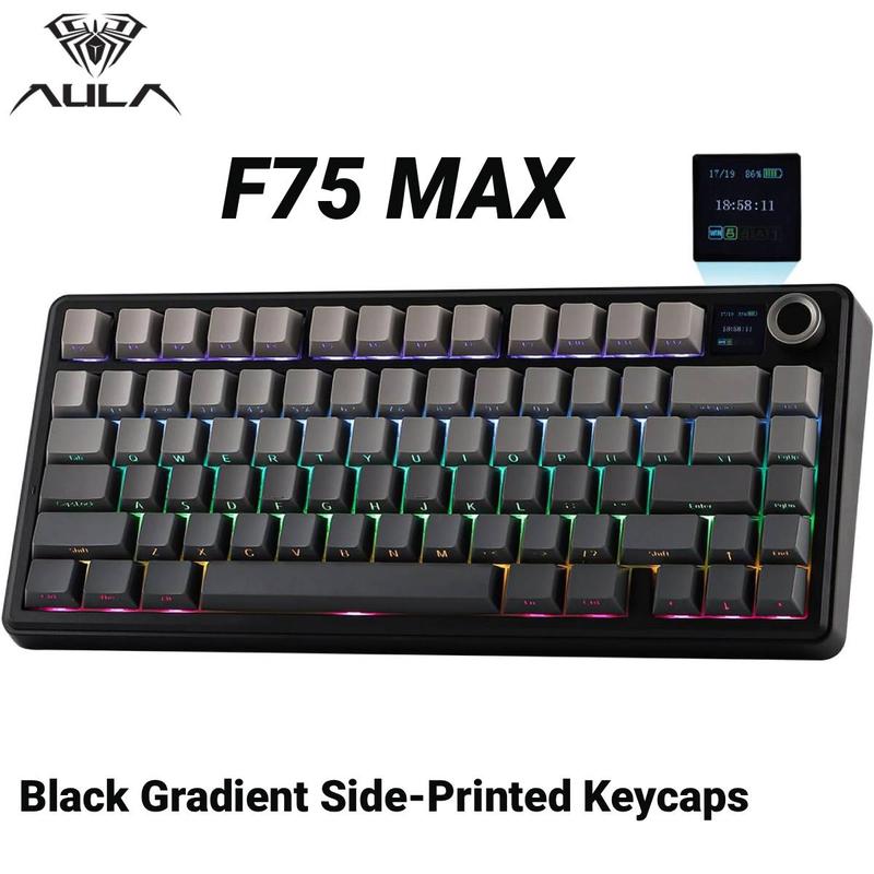 New Aula F75 MAX Wireless 75% Mechanical Keyboard with TFT Screen and Volume Knob, Hot Swappable, RGB Backlit, Gasket Design for PC, Mac, Linux