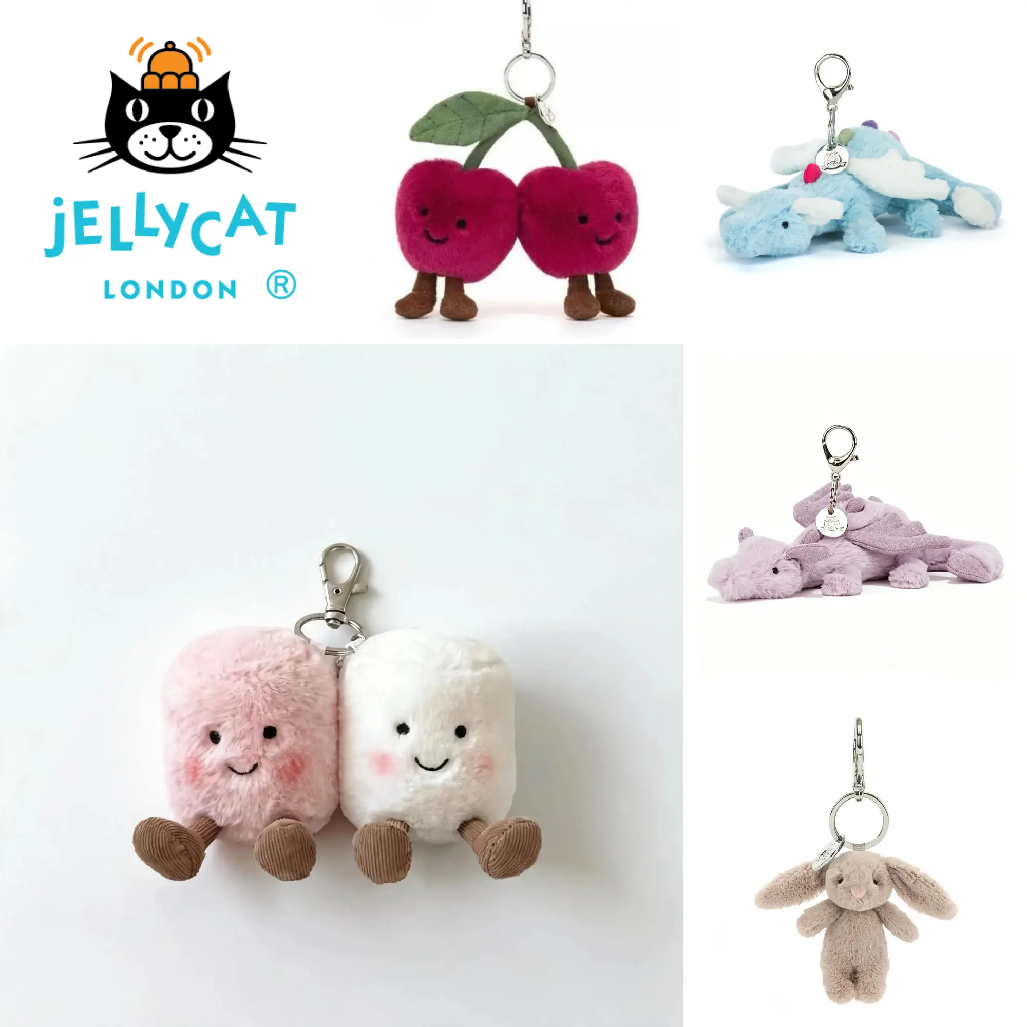 2026 JELLYCAT Plush Bag Charm Keychain, Ultra Soft Kawaii Animal Stuffed Plush, Cute Backpack & Purse Charm, Keyring Pendant, Birthday Christmas Gift