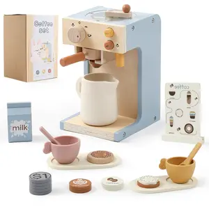 Montessori Wooden Coffee Maker Playset – Toddler Play Kitchen Accessories, Natural Wood Pretend Play Toy for Boys & Girls, Ideal 2+ Year Old Birthday & Easter gift toddlers