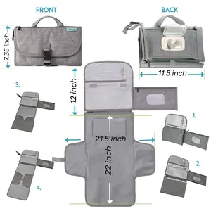 Portable Baby Diaper Changing Pad & Travel Bag – All-in-One Station with Wipes Pocket, Smart Design, Gift for Newborn Girl & Boy, Grey
