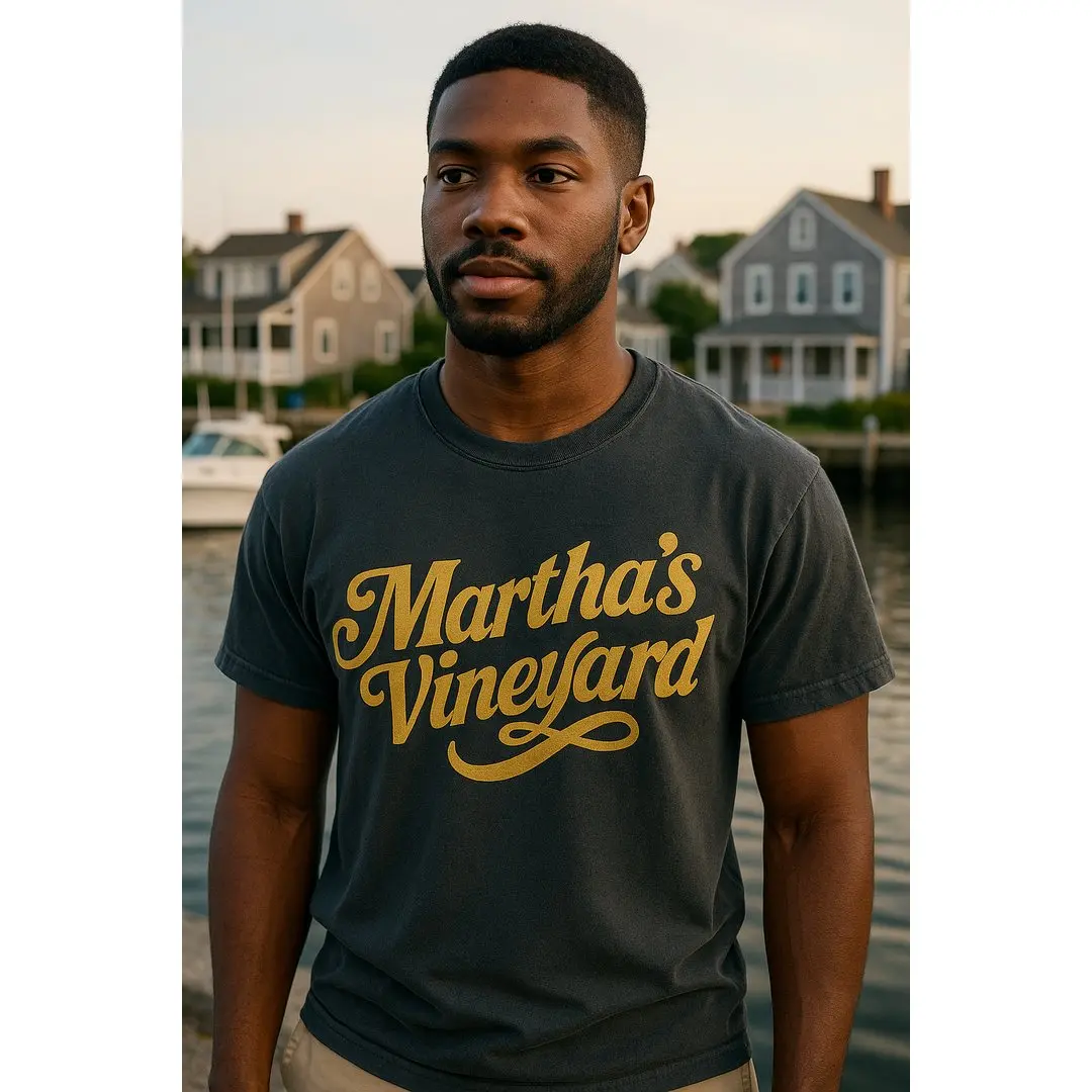 Martha's Vineyard Classic Script Tee - Retro Coastal Style Unisex T-Shirt in Medium Size, Soft Cotton Blend, Durable Print, Perfect Gift for Vineyard Lovers