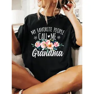 My Favorite People Call Me Grandma Floral Birthday Grandma T-Shirt Print T-Shirt Casual Crew Neck Short Sleeve Comfort Tee Top For Spring & Summer Women's Clothing