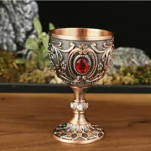 Luxurious High Footed Cup, Vintage Medieval Style Replica, Handmade Metal with Floral Patterns, Perfect Housewarming Gift