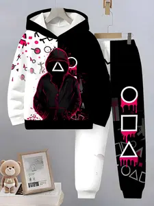 Boys Fashion Cartoon Character 3D Printed Hoodie Set, Sweatshirts, Long Sleeve Regular Length Sports Wear, Spring Fall Winter Outdoor Hoodies, Casual Fitted Sweatpants