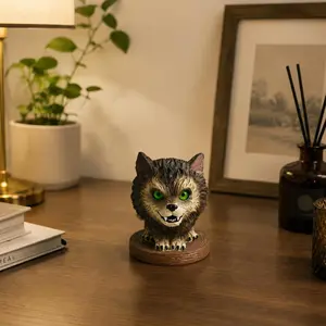 Green Eyed Wild Wolf Resin Statue, Realistic Wolf Bust Halloween Table Decor