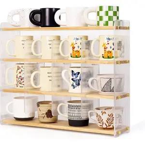 4-Tier Wooden Pine Coffee Mug Holder Organizer Display Rack for Home Kitchen Countertop Coffee Bar