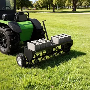 40-Inch Black Tow Behind Lawn Plug Aerator with Gloves and Universal Hitch, Lawn Aerator Tow Behind with Steel Tines,Tray and Inflatable Wheels for Gardens, Lawns and Farms