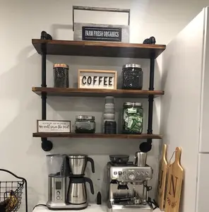 Industrial Pipe Shelves Rustic Wood Shelves 3 Tiers Modern Wall Mount Bathroom Shelf(Black,32 inch)