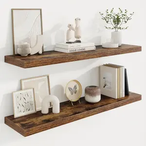 40in Floating Shelves for Wall, 40" W x 9.25" D x 1.25" H, 2 Pack Long Wall Mounted Engineered Wood Shelves with Invisible Brackets for Living Room, Bedroom, Bathroom, Kitchen, Rustic Brown