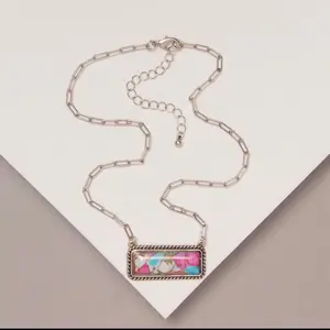 Cotton Candy Rectangle Bar Pendant Necklace-Fashion Jewelry