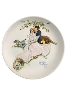 Gorham Norman Rockwell Four Seasons Series Flowers in Tender Bloom 1955 Gift World of Gorham Raised Pattern Collectible Plate 10 1/2" Porcelain Stoneware Ceramic Artwork