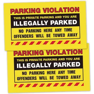 50 Parking Violation Stickers "Warnings, YOU ARE ILLEGALLY PARKED", No Parking Stickers, bad parking stickers Hard To Remove Tickets for  Window, (5" X 9" Yellow)