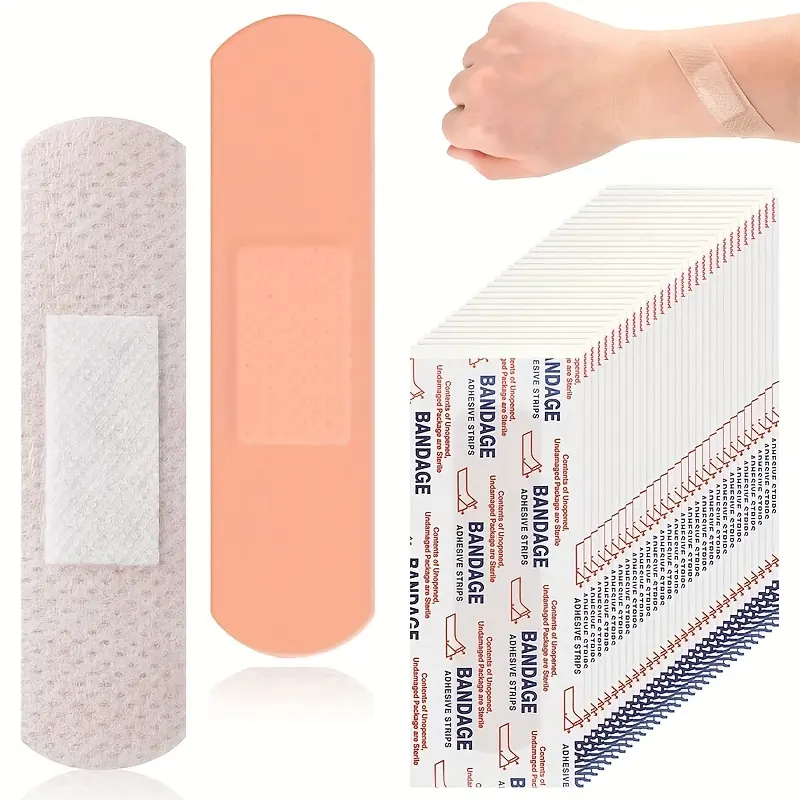100pcs Adhesive Bandages Fabric - 1.9x7.6cm Standard First Aid Strips for Fingers, Sterile Breathable Flexible Wound Dressing Latex-Free