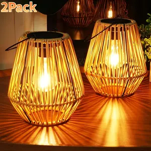 Solar Lantern, 2 Pack Solar Wicker Lanterns Outdoor Boho Lights For Outside Hanging Rattan Lights Outdoor Patio Lanterns Decoration For Garden, Yard, Porch, Trees, Lawn, Pathway