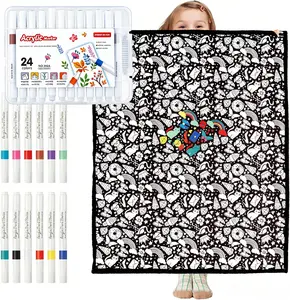 DIY Coloring Blanket with Markers, 150x125cm Color Your Own Blankets, Customizable Diys Colorings Blanket Kits, You Can Color Fuzzy Velvet, Creative Diys Colorings Blankets for Adults(Free gift: 24-color pens) Themed