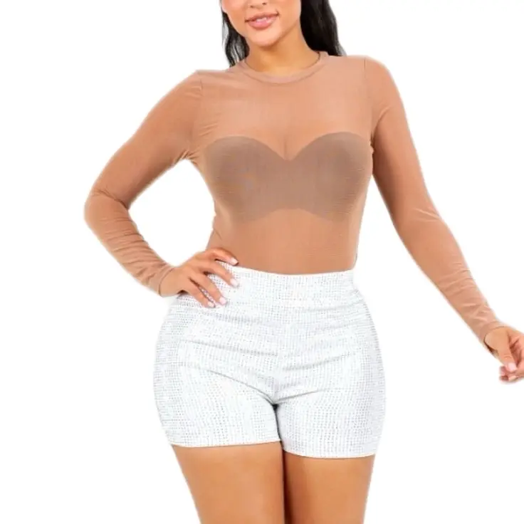 Carlota Top - Mesh Top Stretchy Transparent Women's Fashionable Top with Stretch Feature - 95% POLYESTER 5% SPANDEX