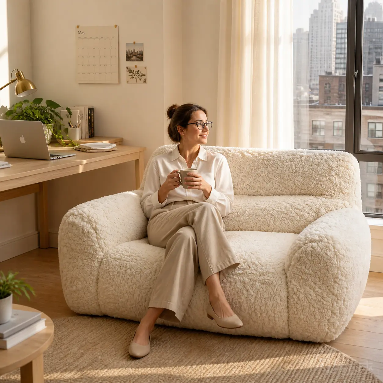Cozy Living Room Sofa with Soft Textured Fabric and Neutral Color Palette for Modern Home Decor