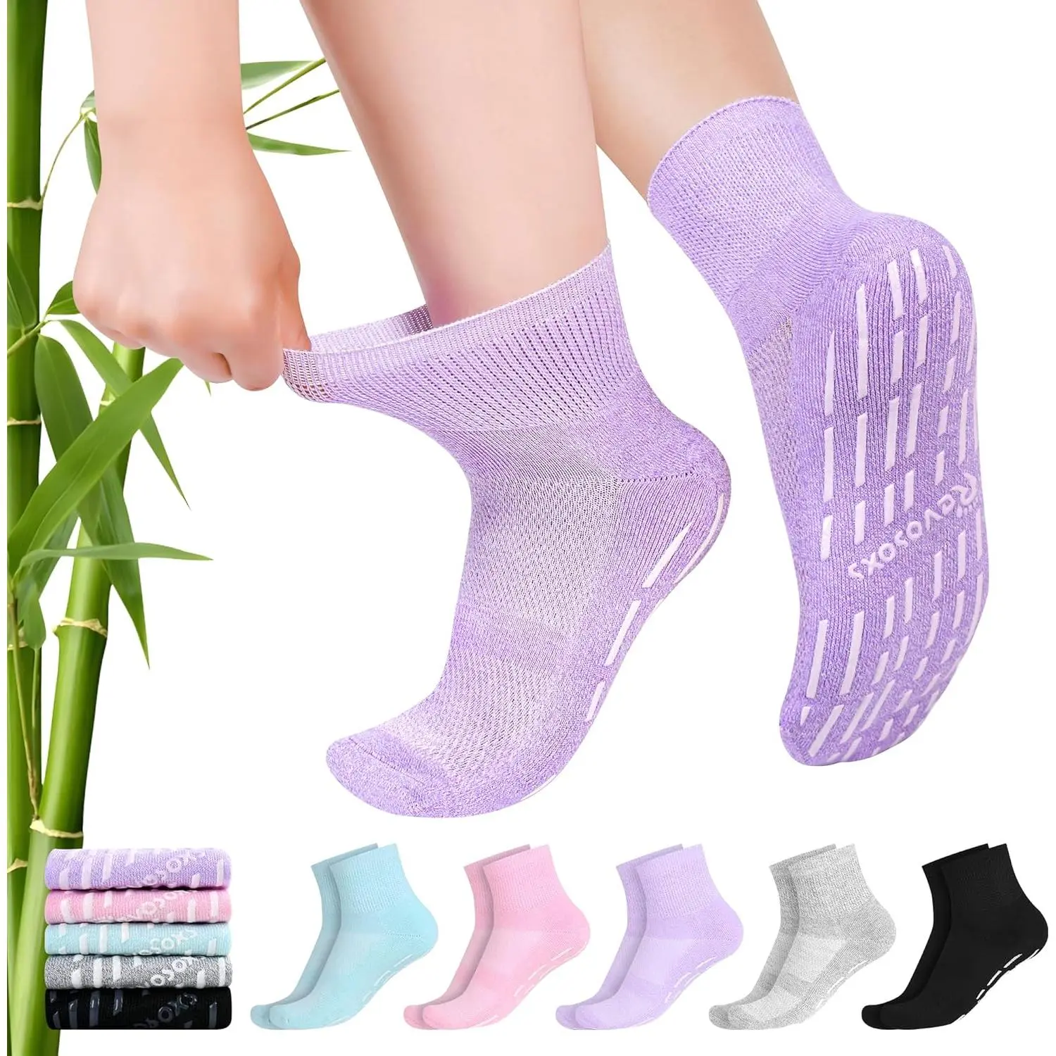 Diabetic Socks with Grippers for Men Women,5 Pairs Non Binding Bamboo Diabetic Ankle Socks Size 7-9 9-11, Hospital, Polyester, Stretch, Menswear, Soft
