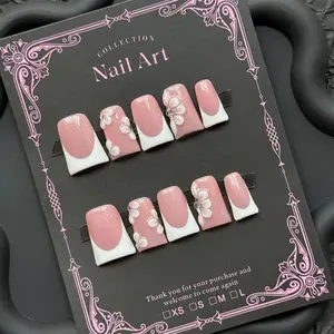 Y2K 10-Piece Handmade Nail Stickers, Minimalist Duck Nails, Gel Polish, Floral Design, Nail Designs, Party & Wedding Ready, Includes Manicure Tools, Nail Art Set