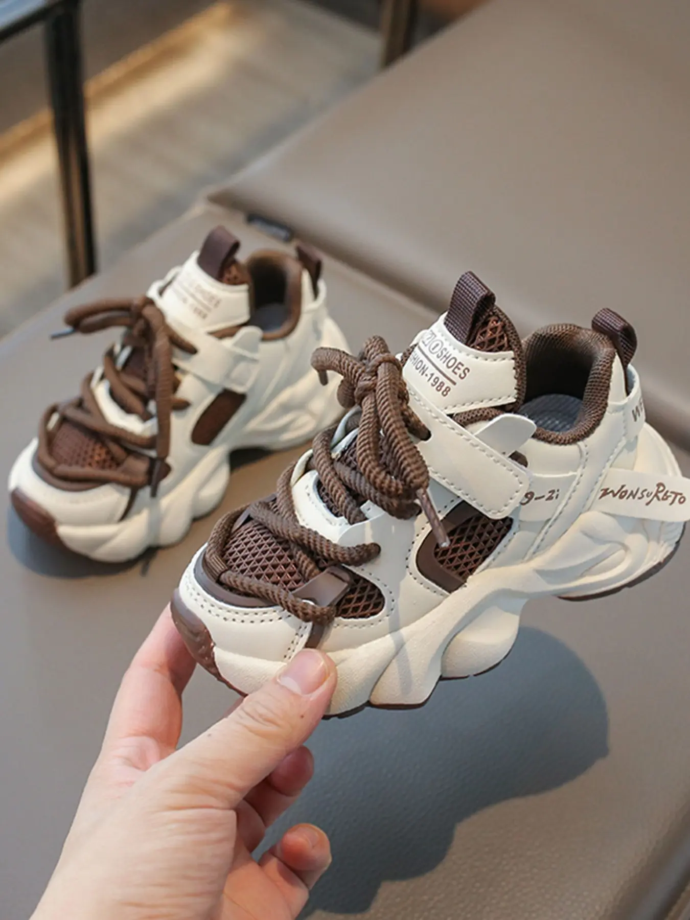 Colorblock Casual Dad Shoes, Breathable Mesh PU Leather, Anti-Slip Rubber Sole, Dual Fastening Design, Sneaker, Trainer, Sports Shoes, Athletic Casual Footwear