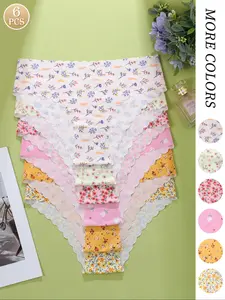 6-Pack Ditsy Floral Seamless Adhesive Underwear: No Digging, No Rolling Edges - Invisible Comfort for Daily Wear & Tight Outfits