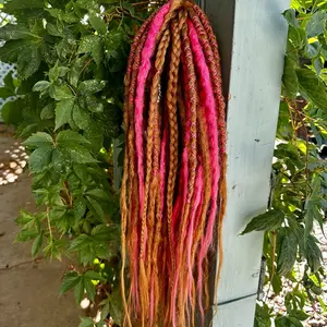 Viking Dreadlocks - Set of natural look synthetic double ended dreads pink and brown