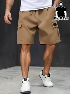 Men's Plus Size Cargo Shorts with Multiple Pockets, Outdoor Casual Summer Shorts with Elastic Waist and Drawstring, Comfortable Loose-Fitting 5-Inch Shorts, Casual Streetwear Shorts