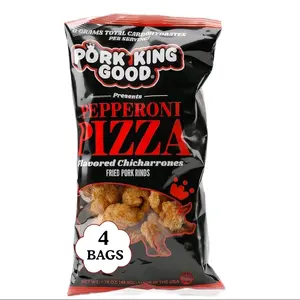 Pork King Good Pepperoni Pizza Flavored Chicharrones Fried Pork Rinds 4 Bags 1.75 oz Each
