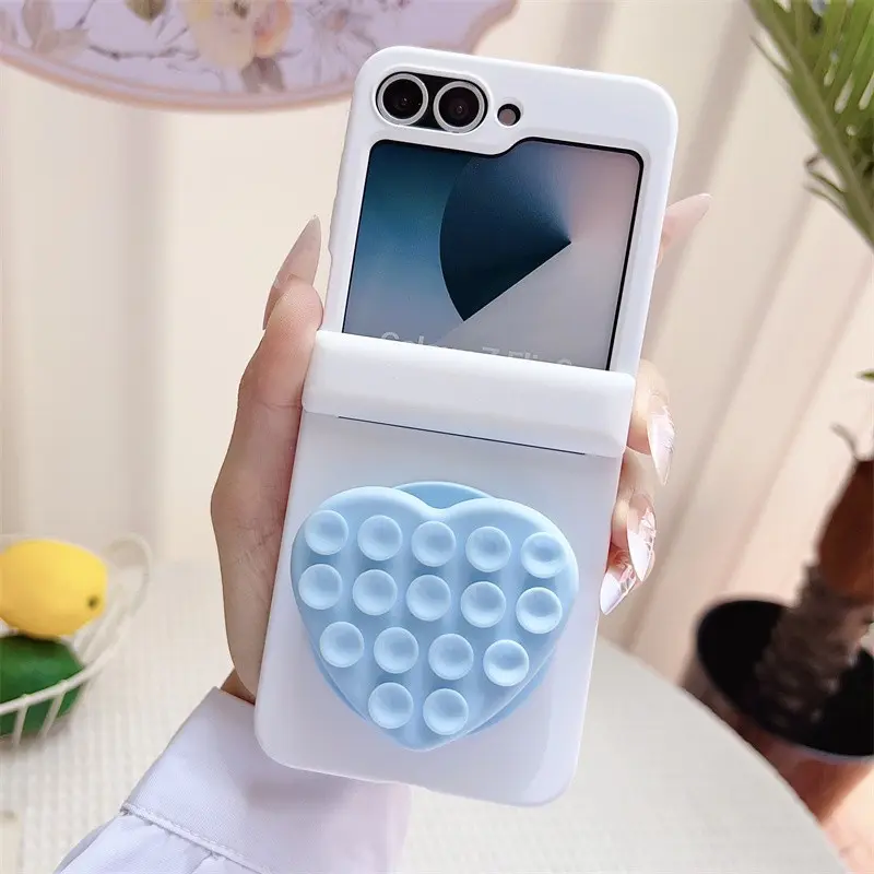 Phone case for Samsung, Soft Silicone Cover, Solid color macaron magnetic suction, Protective Silicone suction cup magnetic bracket, Center axis folding screen protector cover, Best friend gift, Galaxy Z Flip 5 6 7 7 FE