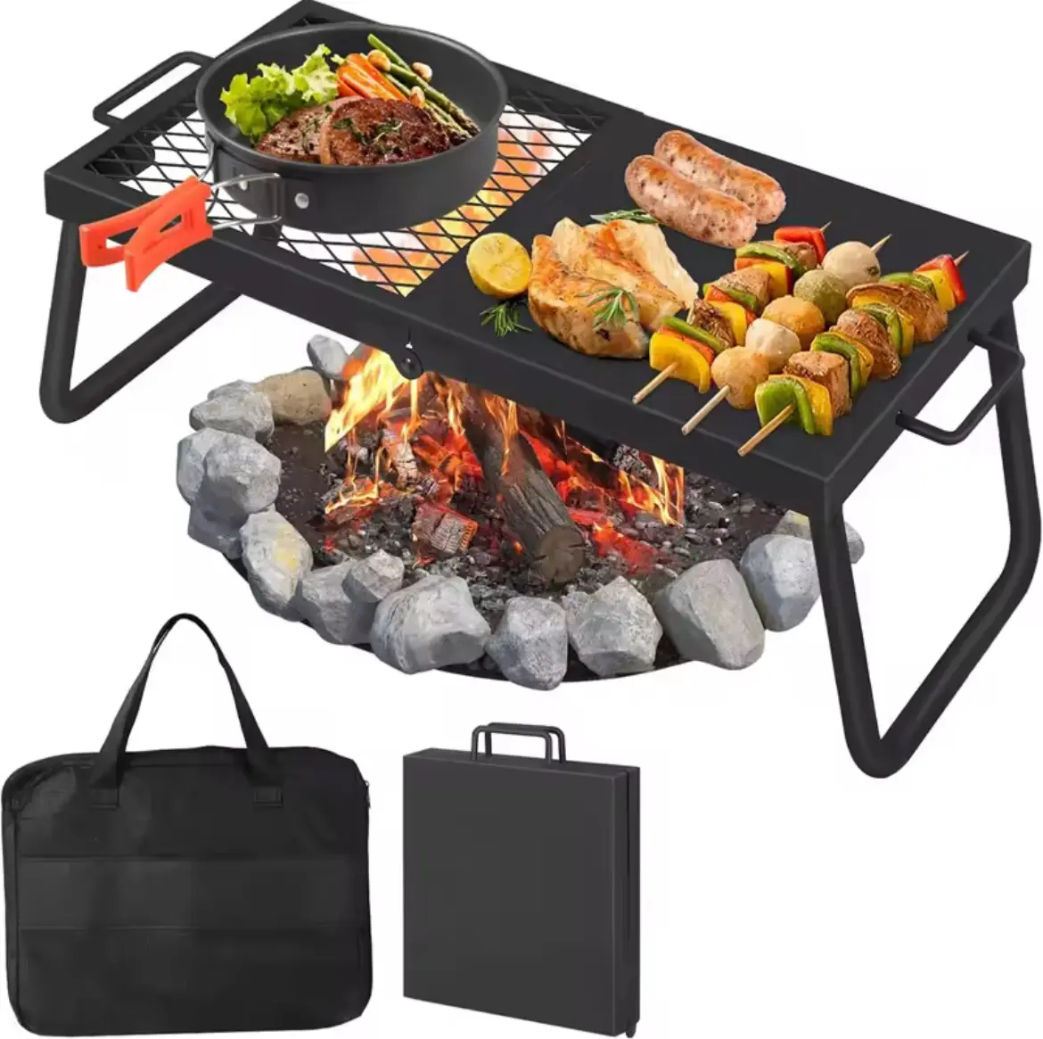 Heavy-Duty Campfire Grill Grate with Handles, Diamond Mesh Surface for Even Cooking, 25 lb Capacity for Backyard BBQ with Family and Friends, 25 Pounds
