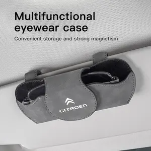 Car Sun Visor Suede Leather Glasses Case Eyeglass Holder Sunglasses Clips For Citroen C4 C3 C5 C5X e-C4 X e-C3 C-Elysee Berlingo C1 C6 C2 C-Crosser