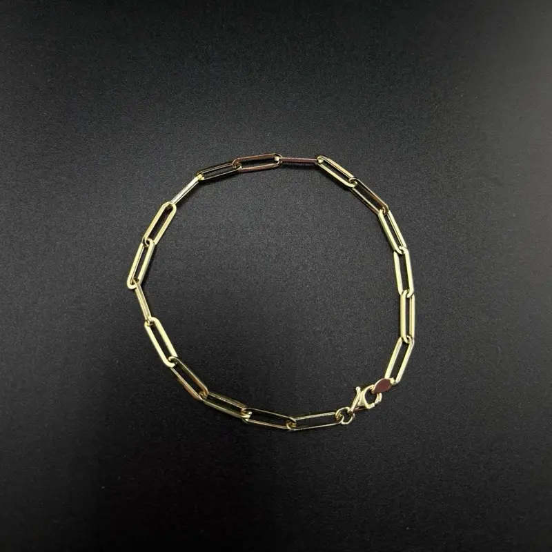 14k gold paper clip bracelet 7” 3.6mm