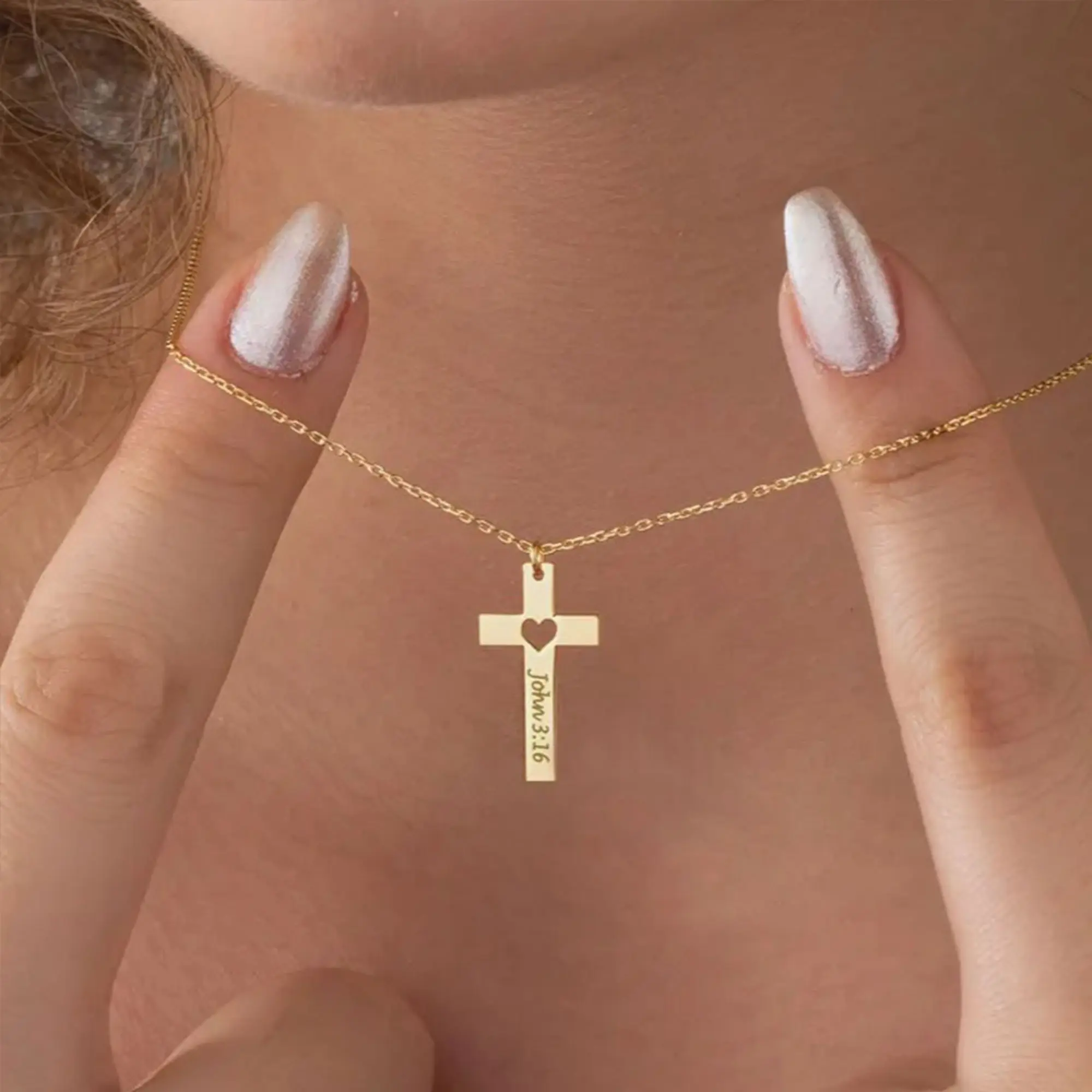 Engraved Cross Necklace with Heart – Personalized Faith Necklace, Custom Christian Gift for Her, Christmas Gifts for Her