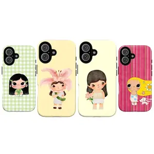 Cute cartoon girl phone case, kawaii and playful floral phone case, compatible with iPhone 17