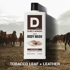 Duke Cannon Supply Co. THICK High-Viscosity Body Wash for Men – Old Glory, Leather, Superior Lather and Natural Exfoliate, Premium Ingredients, Body Care Daily Cleanser, Sensitive Skin Friendly, 18 Fl oz  Gentle Cleansing