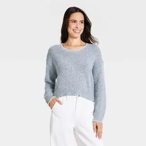 Women's Crafted Scoop Neck Pullover Sweater - Universal Thead Blue XL