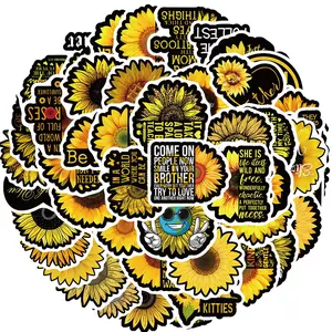 Sunflower Pattern Sticker, 50pcs/set Waterproof Self Adhesive Decor Paper, Decor Sticker for Gift Greeting Card Water Bottle Laptop Phone, Ornaments
