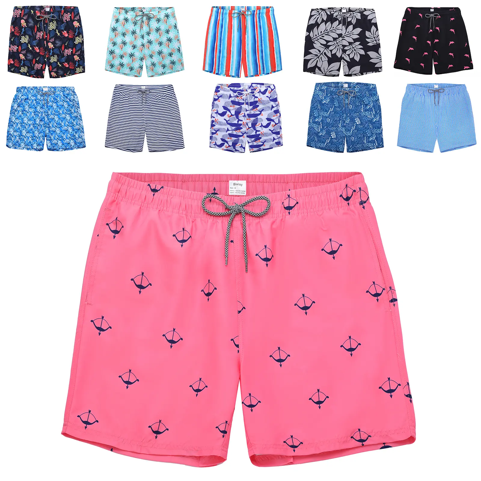 Men's Floral Swim Trunks, Quick-Dry Stretch Polyester Swimsuit Shorts with Mesh Lining and Drawstring, Men's Swim Trunks, Lightweight Beach Trunks, Beach Wear