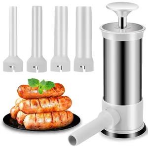 Manual Sausage Stuffer with 4 Different Size Stuffing Tubes, Homemade Sausage Maker Making Kit for Home Camping Outdoor Grill BBQ(2.2LB)