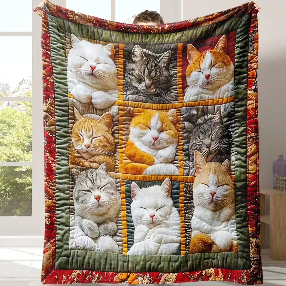 Cat Pattern Flannel Blanket, 1 Count Soft Comfortable Cozy Blanket Throw with Storage Bag, Air-conditioned Room Blanket, Warm Nap Blanket for Home Office Travel