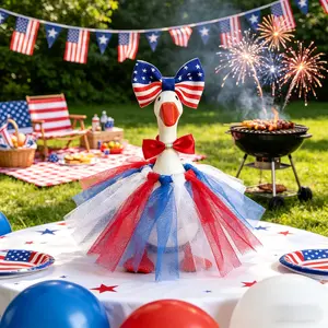 7 Inch Mini Desktop Goose July 4th Costume Set with Headband and Bow Tie Independence Day Desktop Decor for 7 Inch Desktop Goose (desktop goose not included)