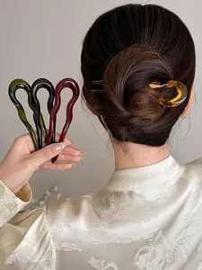 4pcs French Twist Spin Hair Forks, U-Shaped Wavy Hair Clips, Suitable For Spiral Buns, Tortoiseshell, Fashionable Flexible Women Hair Accessories Hair Styling Pins Hair Bun Maker Bun Hair Piece, School Stuff, Hairpin