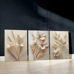 Flower Pattern Wall Art, 3 Counts/set Modern Canvas Wall Decor, Wall Art for Home Living Room Bedroom Office Gallery, Ornaments