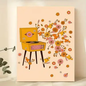 1pc Unframed Canvas Poster, 70S Bohemian Turntable, Record Player Art, Music Lover Poster Wall Art For Living Room, Wall Decor For Bedroom, Home Decor Room Decor