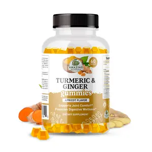 Amazing Botanicals Edible Organic Turmeric & Ginger Dietary Supplement Gummies - 60 Count, 270 mg Turmeric Extract, 12 mg Ginger per Serving, Apricot Flavor, Vegan, Gluten-Free, Non-GMO