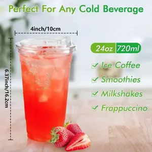 24oz Reusable Transparent Plastic Ice Coffee Cups with Lids - Disposable Tableware for Parties, Weddings - Clear, Transparency-Feature Beverage Drinking Cups Party Pack (No Straw)